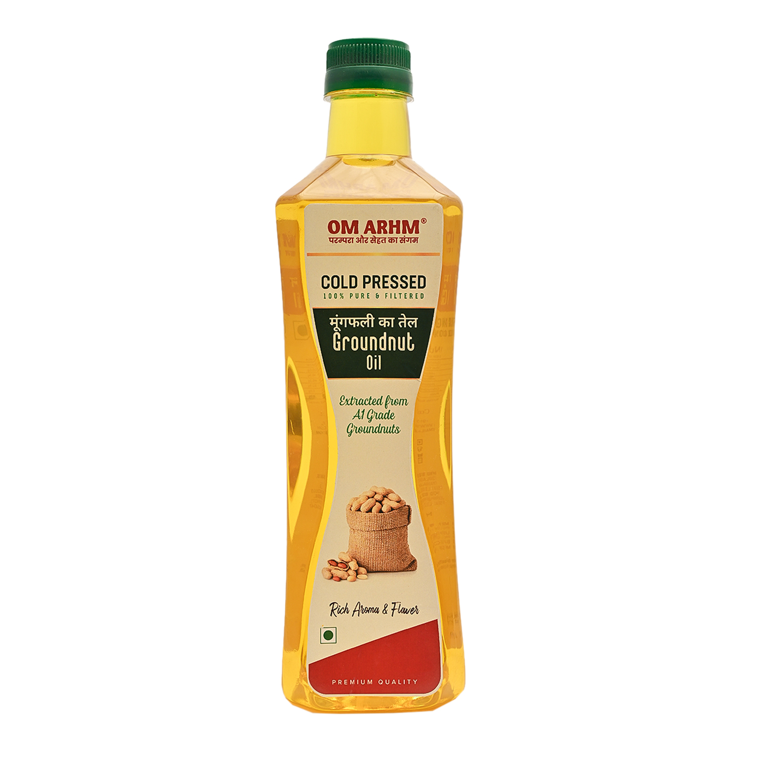 om arhm cold pressed groundnut oil | 100% pure peanut oil | wood pressed & unrefined | no preservatives or chemicals | ideal for cooking, frying & heart health